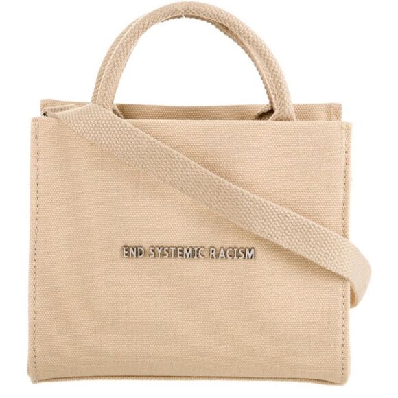 Brandon Blackwood Handbags - Brandon Blackwood ESR End Systemic Racism Canvas Beige Crossbody Mini Tote Bag